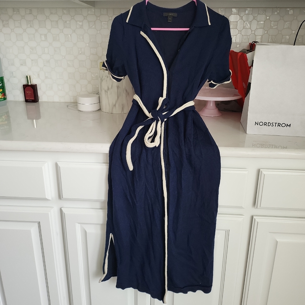 Navy Blue Dress with White Trim